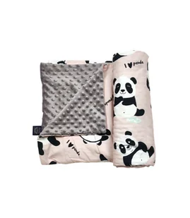La Millou Lekki Kocyk Minky - L - I Love Panda Pink - Grey - Koce i narzuty dla dzieci - miniaturka - grafika 1