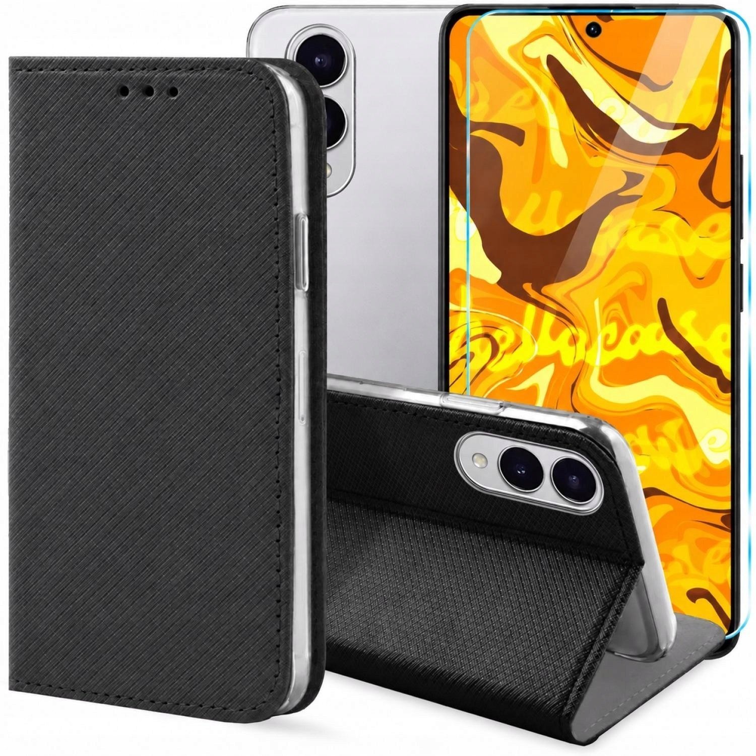 Hello Case Etui z Klapką Do Samsung Galaxy S25 Edge Czarne, Zamykane, Kabura Szkło BNDL4562