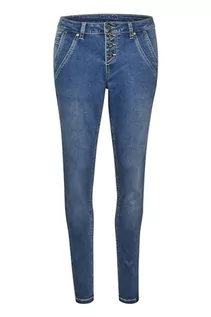 Spodnie damskie - Damskie spodnie jeansowe Mid Waist Skinny Slim, Rich Blue Denim, 28 - grafika 1