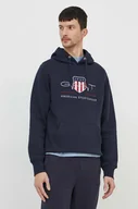 Bluzy męskie - Gant bluza męska kolor granatowy z kapturem z aplikacją - miniaturka - grafika 1
