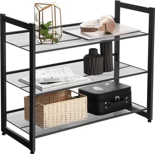SONGMICS Songmics LMR03B stojak na buty z 3 półkami o regulowanej wysokości, z metalowej siatki, można ustawiać w stos, 74 x 62,8 x 31 cm (szer. x wys. x gł.), kolor czarny - Szafki na buty - miniaturka - grafika 2
