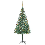 Choinki - vidaXL, Sztuczna choinka z lampkami LED bombkami i szyszkami, 180 cm - miniaturka - grafika 1