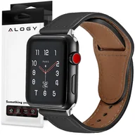 Akcesoria do smartwatchy - Pasek Alogy Leather Strap Band skóra do Apple Watch 1/2/3/4/5/6/7/8/SE/ULTRA (42/44/45/49mm) czarny - miniaturka - grafika 1