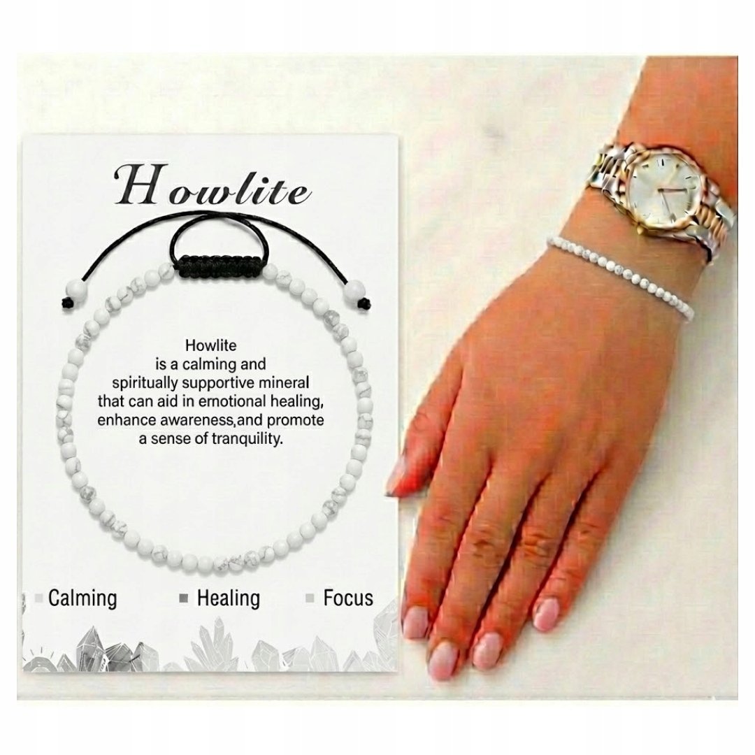 Bransoletka Howlit Naturalny Drobne Koraliki Delikatna Regulowana