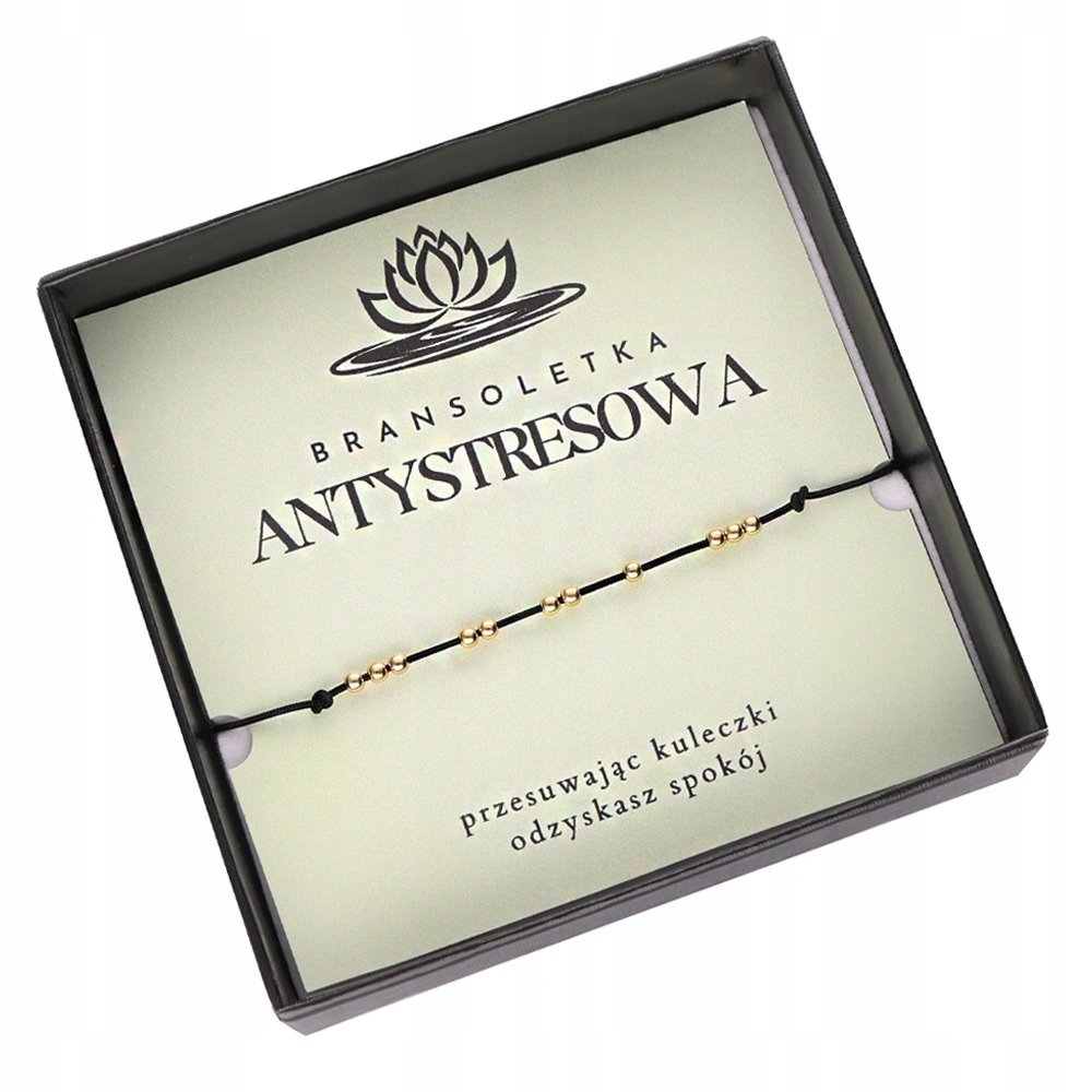 Bransoletka Złote Kulki AntyStresowa Sznurek 925 Prezent Karteczka Srebro