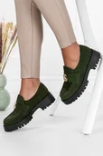 Mokasyny damskie - Zielone mokasyny skórzane damskie na niskim słupku ze złotą ozdobą PRODUKT POLSKI Casu 20153-39 - miniaturka - grafika 1