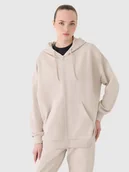 Bluzy damskie - 4F Bluza dresowa rozpinana z kapturem damska - beżowa XL - miniaturka - grafika 1