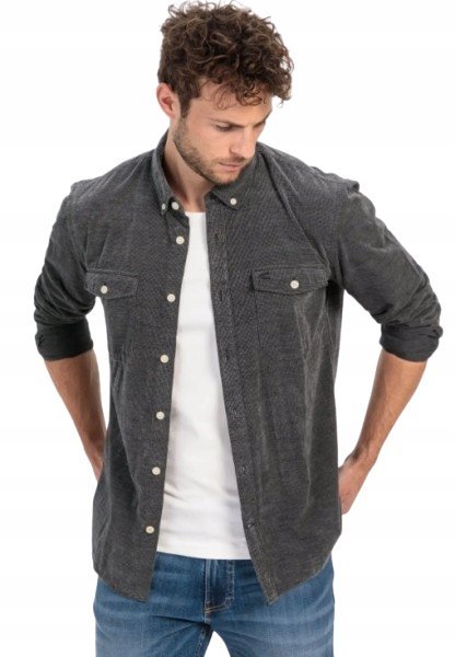 CAMEL ACTIVE SZARA KOSZULA CASUAL Z GUZIKAMI Z BAWEŁNY M 1J9A