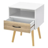 Ławy i stoliki kawowe - [en.casa] Stolik boczny Gävle Stolik do salonu 57 x 42 x 40 cm Stolik nocny z szufladą Stolik pod sofę Stolik boczny Stolik kawowy z półką Biały/dąb - miniaturka - grafika 1