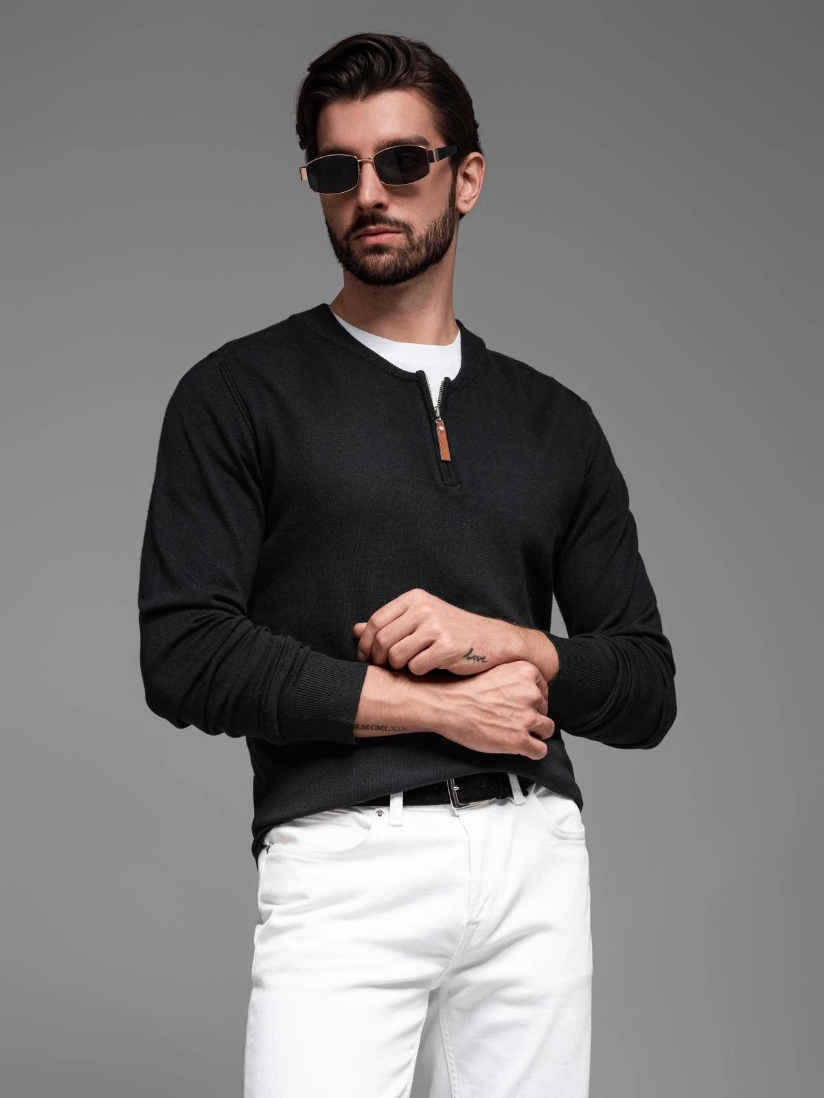 Ombre Clothing Sweter męski zapinany na zamek Sila Czarny L