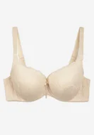 Biustonosze - Jasnobeżowy Koronkowy Biustonosz Zapinany z Tyłu na Haftki na Regulowanych Ramiączkach Ellmira - miniaturka - grafika 1