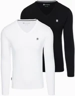 Koszulki męskie - Komplet męskich longsleeve'ów SLIM FIT z dekoltem typu V i logotypem 2-pak mix biały/czarny V2 Z103 XL - miniaturka - grafika 1