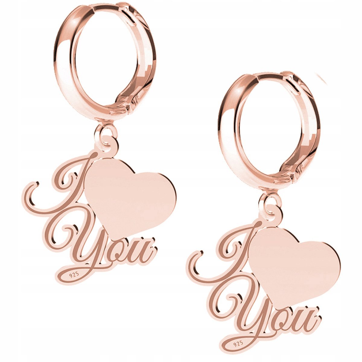 Kolczyki I Love You Serce różowe złoto 925