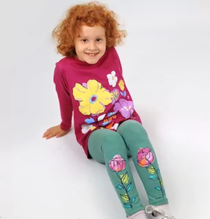 Spodnie i spodenki dla dziewczynek - Legginsy dla dziewczynki, z motywem kwiatowym, zielone 3-8 lat - grafika 1