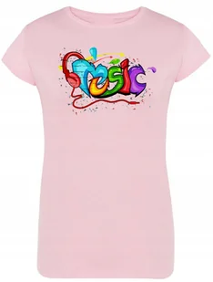 T-Shirt damski kolorowy nadruk MUSIC r.M - Koszulki i topy damskie - miniaturka - grafika 1