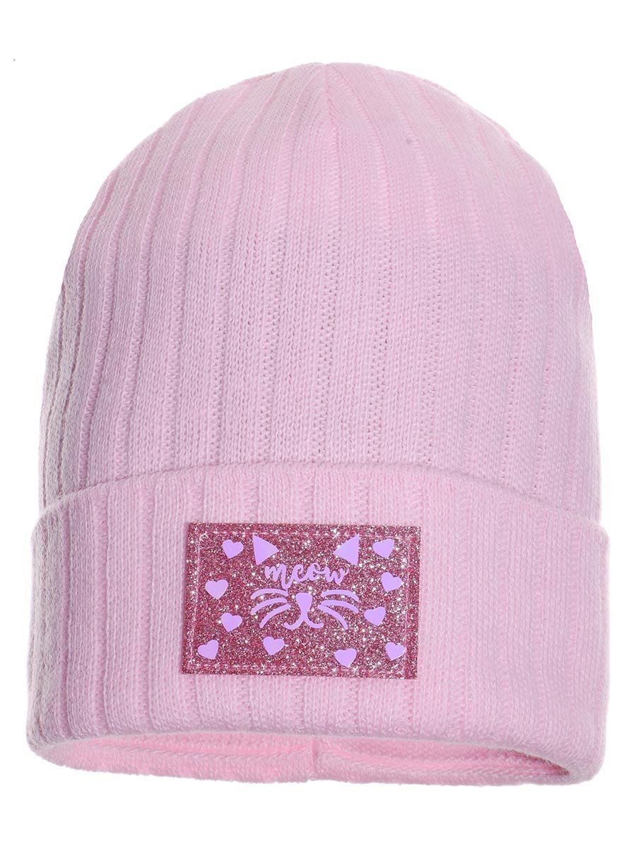 Czapka wiosenna dla dziewczynki z naszywką w kotka i serca jasnoróżowa Ambra r.46/50