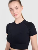 Koszulki sportowe damskie - 4F Crop-top treningowy slim bezszwowy damski - czarny M/L - miniaturka - grafika 1