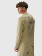 Koszulki sportowe męskie - Męski longsleeve z nadrukiem 4F 4FWAW24TLONM316 - beżowy - miniaturka - grafika 1