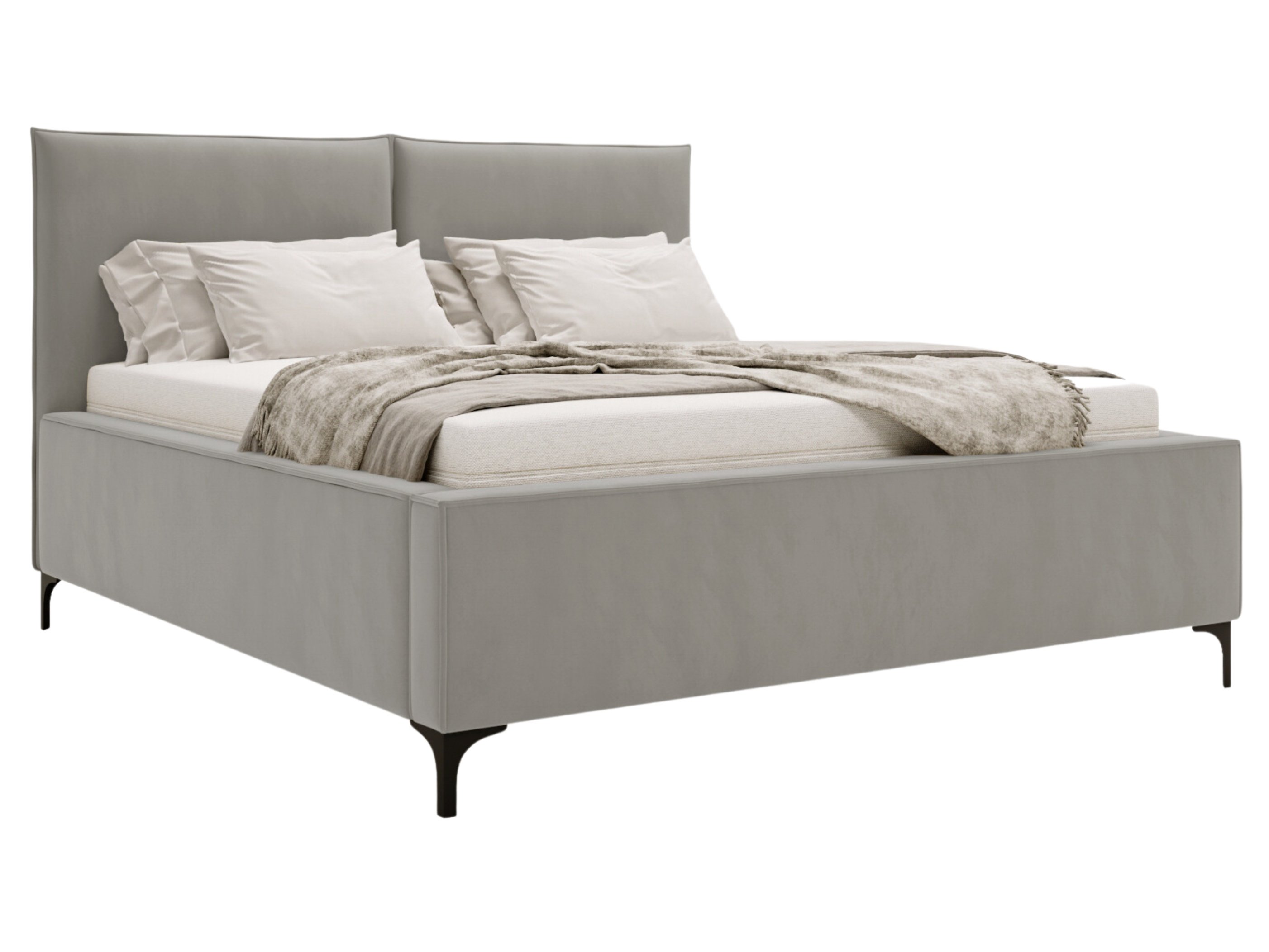 Meble Besilio Stylowe łóżko tapicerowane 120x200 Lion - metalowa rama i podstawa łóżka - aksamitna tkanina - jasnoszary