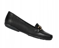 Mokasyny damskie - GEOX CZARNE MOKASYNY SKÓRZANE Z OZDOBNYMI ELEMENTAMI WSUWANE 39 1/2 I1C - miniaturka - grafika 1