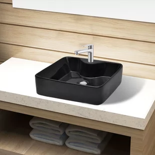 vidaXL Ceramiczna umywalka z otworem na kran, prostokątna, czarna - Umywalki - miniaturka - grafika 1