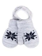 Rękawiczki - Rękawiczki chłopięce jednopalczaste ze sznurkiem wzór norweski szare dotykowe 14 cm - miniaturka - grafika 1