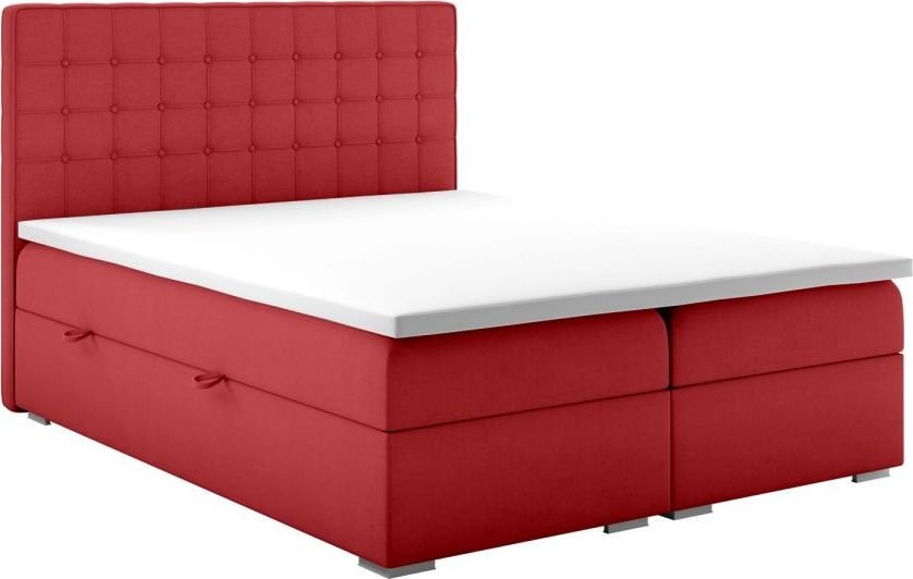LAVERTO Łóżko kontynentalne REZEN 140x200 bordowe velvet z pojemnikiem
