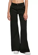 Spodnie damskie - Urban Classics Damskie spodnie z wysokim stanem, szerokie nogawki, chinosy, czarny, 28 - miniaturka - grafika 1