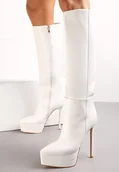 Kozaki damskie - Białe Kozaki przed Kolano na Platformie i Szpilce Hezoppe - Renee - miniaturka - grafika 1