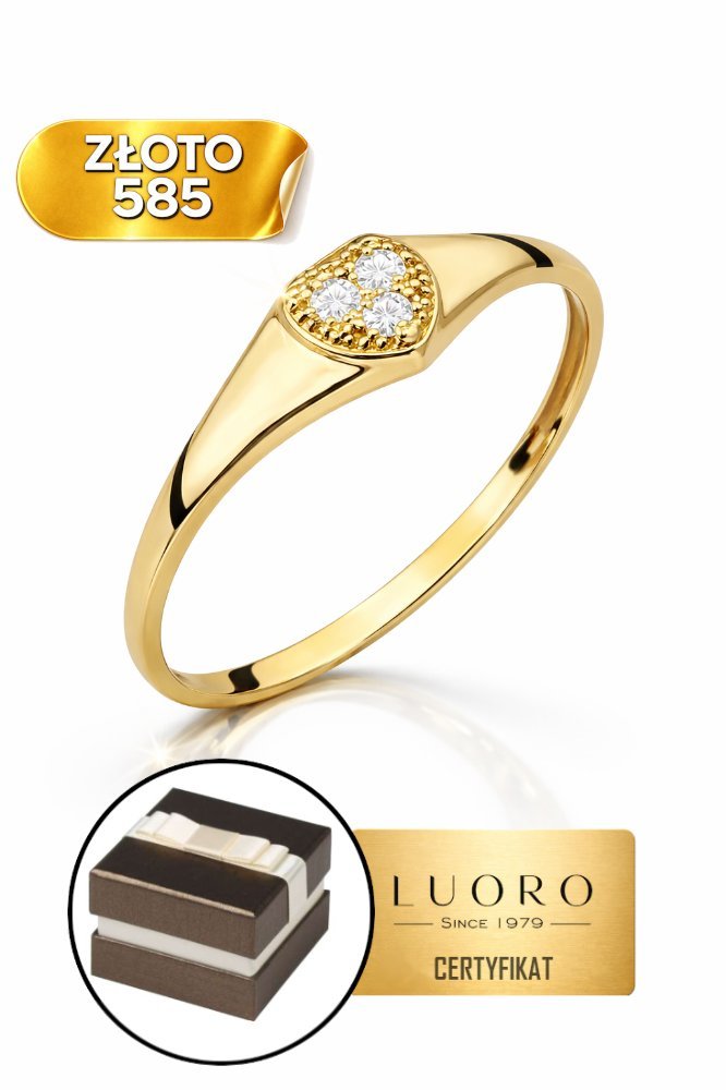 PIERŚCIONEK ZŁOTY 585 14K SERCE Z CYRKONIAMI SUBTELNY ELEGANCKI R16