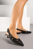 Sandały damskie - Czarne Sandały Slingback z Szydełkową Cholewką z Metalicznymi Przeszyciami Frolette - miniaturka - grafika 1