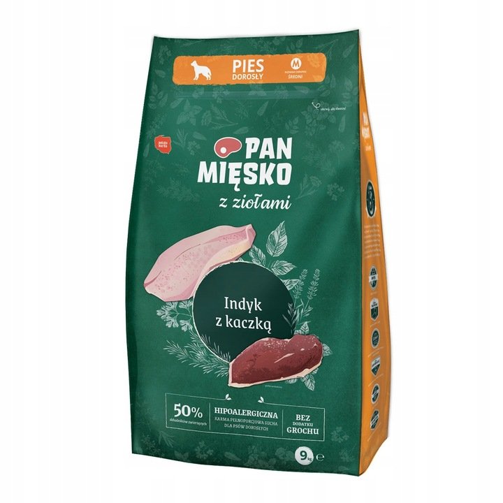 Pan Mięsko z Ziołami indyk z kaczką M sucha karma dla psa waga 20 kg