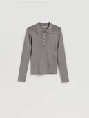 Bluzki damskie - Reserved - Bluzka z kołnierzykiem - ciemnoszary - miniaturka - grafika 1