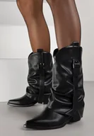 Botki damskie - Czarne Botki Kowbojki z Wywiniętą Cholewką z Marszczeniem Ilova - miniaturka - grafika 1