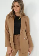Marynarki i żakiety damskie - Beżowa Marynarka Niezapinana z Dekoracyjnymi Guzikami Nasse - miniaturka - grafika 1