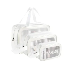 WASH BAG SET WHITE ZESTAW 3 KOSMETYCZEK BIAŁY - Kosmetyczki, organizery i kuferki - miniaturka - grafika 1