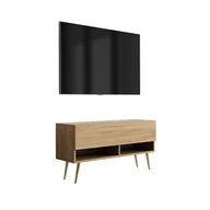 Szafki RTV - Szafka pod telewizor 100 cm Dąb Craft, nóżki pochyłe złote, 100 × 32 × 52 cm - miniaturka - grafika 1
