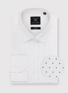 Koszule męskie - Biała koszula męska w kropki - grafika 1