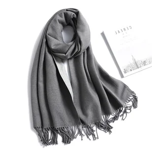 Szal szalik damski 100% kaszmirowy szary komin - Apaszki i szaliki damskie - miniaturka - grafika 1