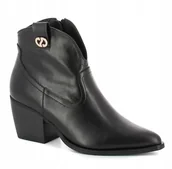 Botki damskie - BOTKI KOWBOJKI CZARNE NA KLOCKU CARINII B9481-E50 SKÓRA LICO R.38 - Carinii - miniaturka - grafika 1