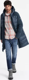 Kurtka męska Ombre Pikowana długa męska kurtka z dużymi kieszeniami granatowa V4 OM-JALJ-0165 XL - Kurtki męskie - miniaturka - grafika 1