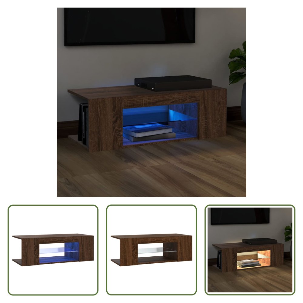 Living Store szafka pod telewizor z oświetleniem LED brązowy dąb 90x39x30 cm