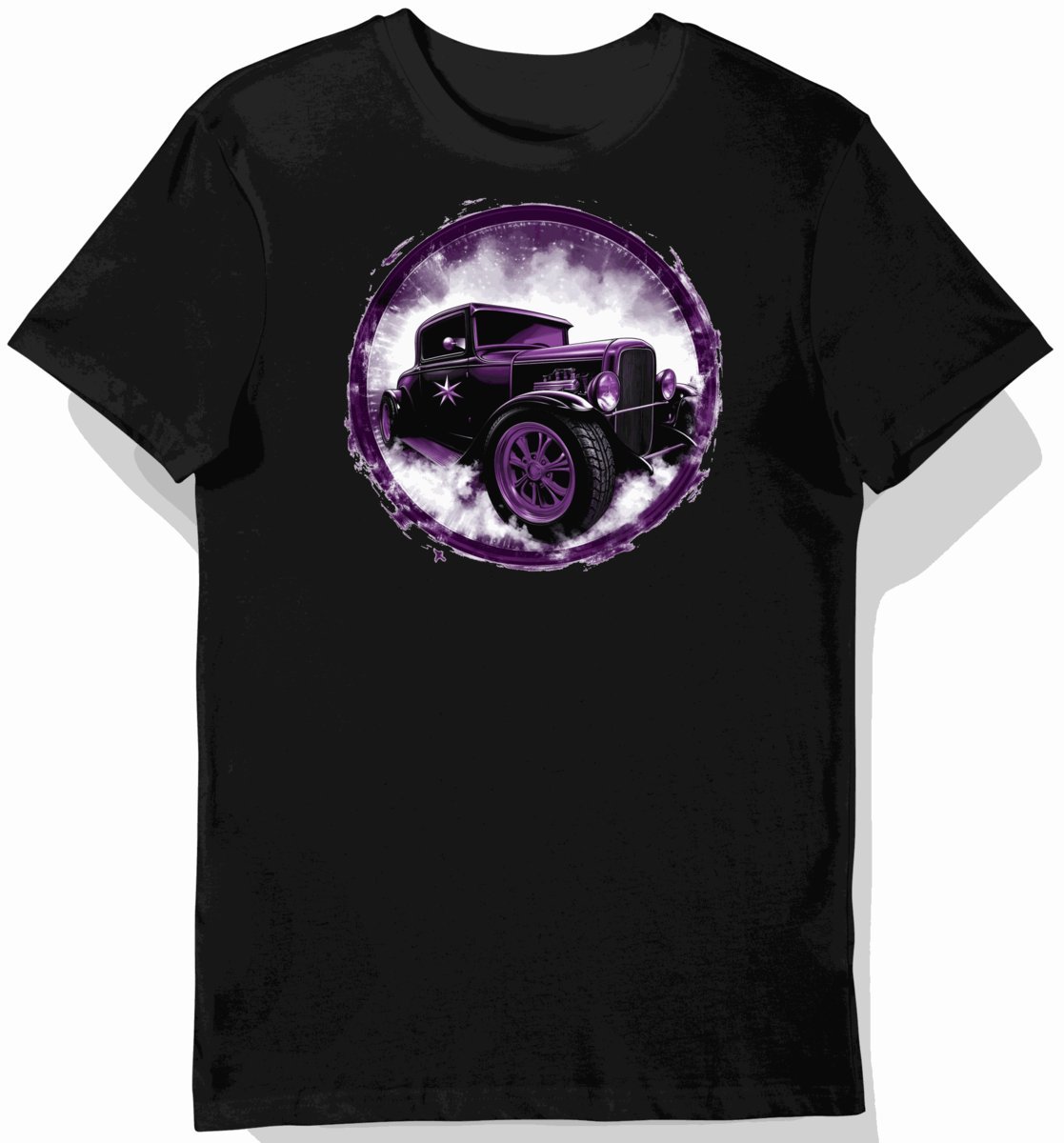 Koszulka męska czarna z motywem eleganckiego hot roda XL