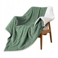 Koce - MIULEE Koc Polarowy Poliester Wełna 125x150cm Zielony Paski Trwały - miniaturka - grafika 1