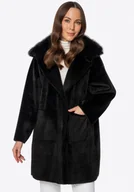 Płaszcze damskie - Krótki płaszcz oversize ze sztucznego futra czarny - miniaturka - grafika 1