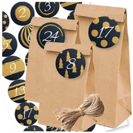 Ozdoby bożonarodzeniowe - Kalendarz Adwentowy 24 Torebki Małe I Duże + Naklejki + Sznurek Eco - Glamour - miniaturka - grafika 1