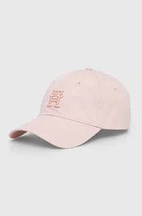 Tommy Hilfiger czapka z daszkiem bawełniana kolor różowy z aplikacją AW0AW16170 - Czapki damskie - miniaturka - grafika 1