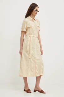 Pepe Jeans sukienka EVELINDA kolor beżowy midi rozkloszowana PL953482 - Sukienki - miniaturka - grafika 1