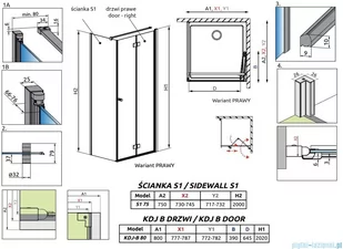 Radaway Essenza Kdj B kabina 80x75cm prawa szkło przejrzyste 1385081-01-01R/1384049-01-01 - Kabiny prysznicowe - miniaturka - grafika 2