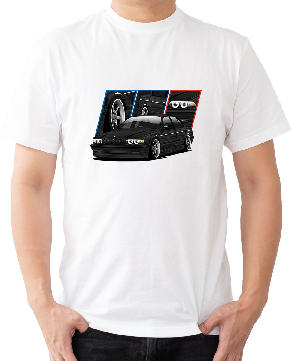 T-Shirt Męski Bmw 7 E38 Prezent Motoryzacyjna Koszulka Biała R-L A585